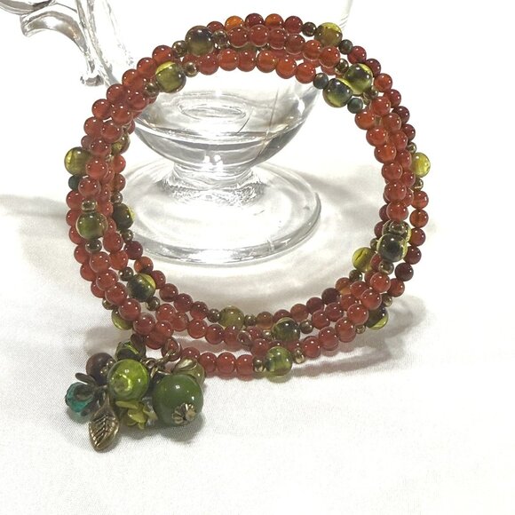 Agate and Glass Bead Memory Wire Bracelet - Picture 8 of 9